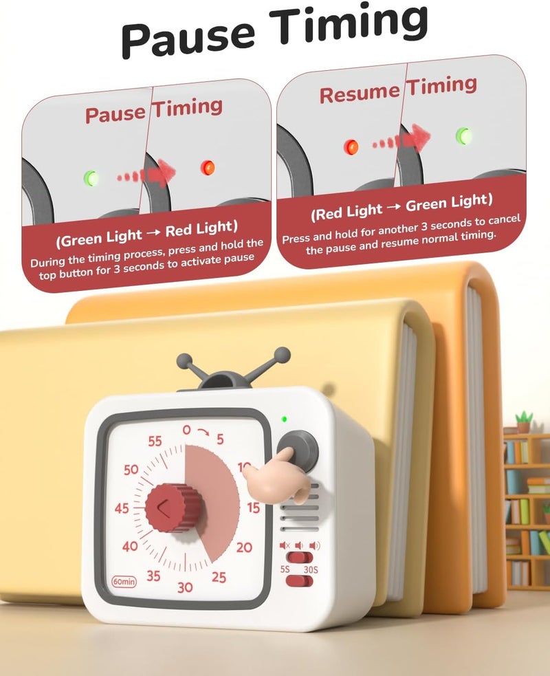 LIORQUE Visual Timer 60 Minute Countdown Timer for Children and Adults Quiet Timer with Silicone Housing Pause Function Rechargeable Battery for Kitchen School Office (Grey) - Image 4