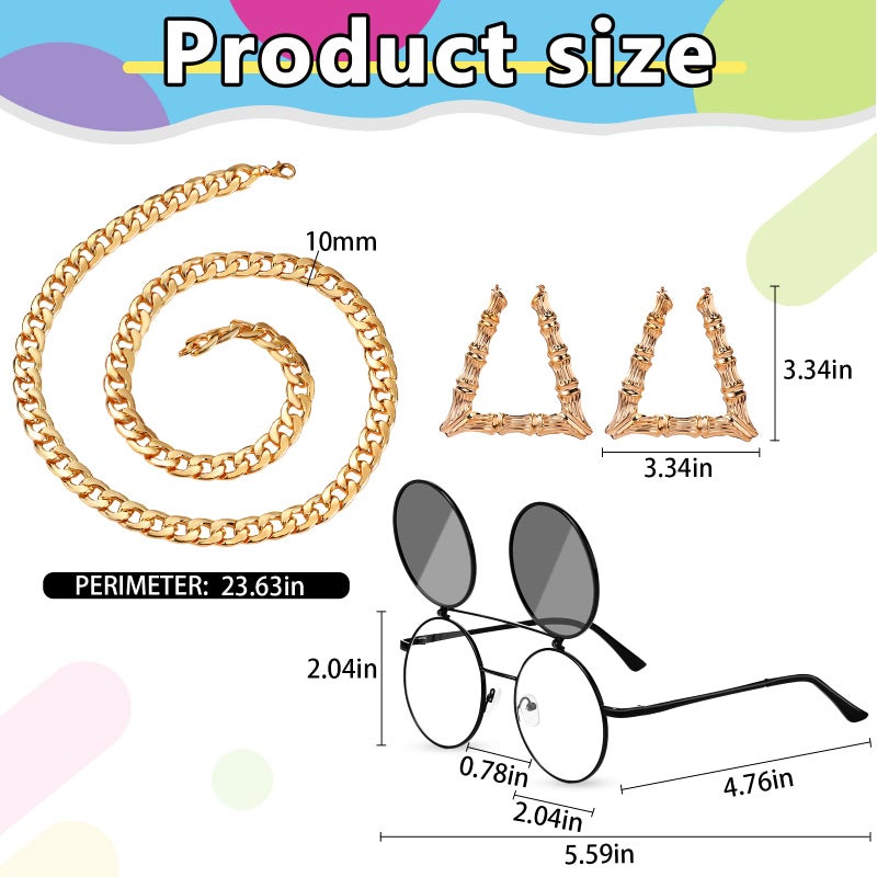 Cindeer 5 Pcs 80s 90s Accessories for Women Men 90s Womens Outfits Hip Hop Neon Fanny Pack Hat Sunglasses Gold Chain Earrings(Bright Color) - Image 3