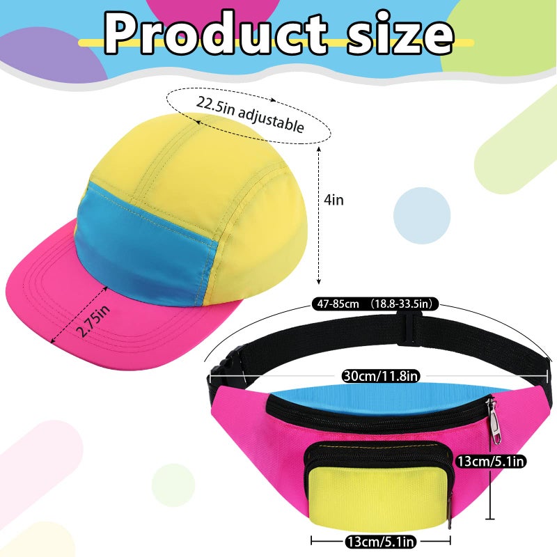 Cindeer 5 Pcs 80s 90s Accessories for Women Men 90s Womens Outfits Hip Hop Neon Fanny Pack Hat Sunglasses Gold Chain Earrings(Bright Color) - Image 2