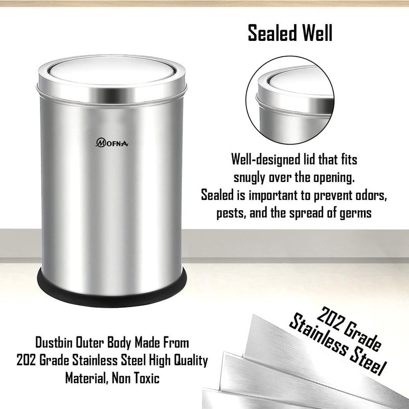 mofna MOFNA Stainless Steel Swing Type Dustbin 10x24 Inch 30 Liter Swing Bin Trashcan Swing Type Garbage Bin for Kitchen Home and Office Durable Stainless Steel Dustbin  - Image 3