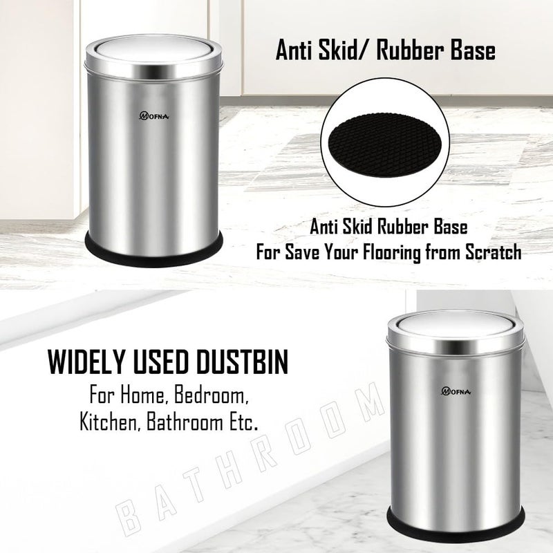 mofna MOFNA Stainless Steel Swing Type Dustbin 10x24 Inch 30 Liter Swing Bin Trashcan Swing Type Garbage Bin for Kitchen Home and Office Durable Stainless Steel Dustbin  - Image 4