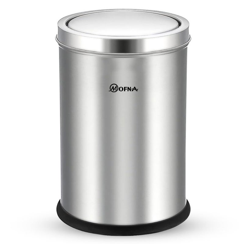 mofna MOFNA Stainless Steel Swing Type Dustbin 10x24 Inch 30 Liter Swing Bin Trashcan Swing Type Garbage Bin for Kitchen Home and Office Durable Stainless Steel Dustbin  - Image 1