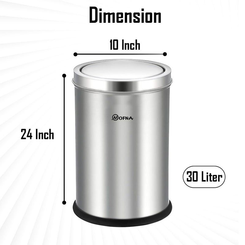 mofna MOFNA Stainless Steel Swing Type Dustbin 10x24 Inch 30 Liter Swing Bin Trashcan Swing Type Garbage Bin for Kitchen Home and Office Durable Stainless Steel Dustbin  - Image 2