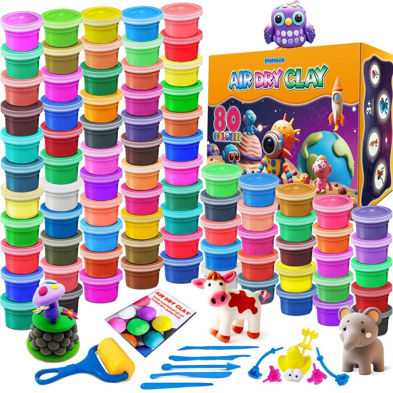 ESSENSON Air Dry Clay 80 Colors Modeling Magic Clay Best Gift for Boys Girls Age 312 Year Old DIY Molding Kids with Sculpting Tools Decoration Accessories Kids Art Crafts - Image 2