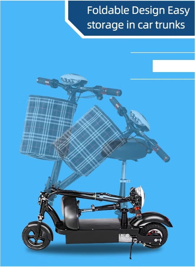 Favarey Foldable ScooterElectric Kick Scooter 24V With Seats and Keys Commuter E-Scooter with Front Light Max Speed 20-30 KM Electric Scooter With Charger 8"Black - Image 2