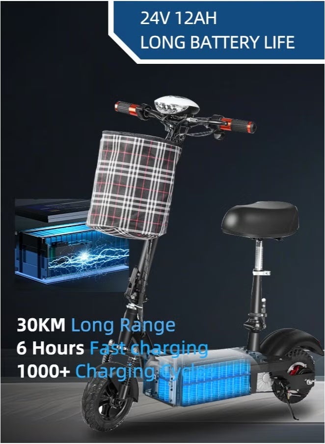 Favarey Foldable ScooterElectric Kick Scooter 24V With Seats and Keys Commuter E-Scooter with Front Light Max Speed 20-30 KM Electric Scooter With Charger 8"Black - Image 5