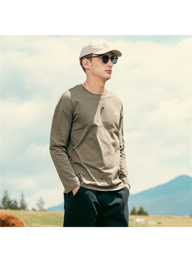 Cotton】letter Graphic Print Long Sleeve T-shirt For Men - Thick Heavyweight Pure Cotton Casual Tee For Autumn - Image 4