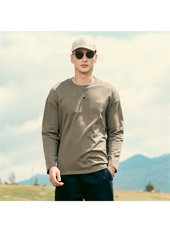 Cotton】letter Graphic Print Long Sleeve T-shirt For Men - Thick Heavyweight Pure Cotton Casual Tee For Autumn - Image 2
