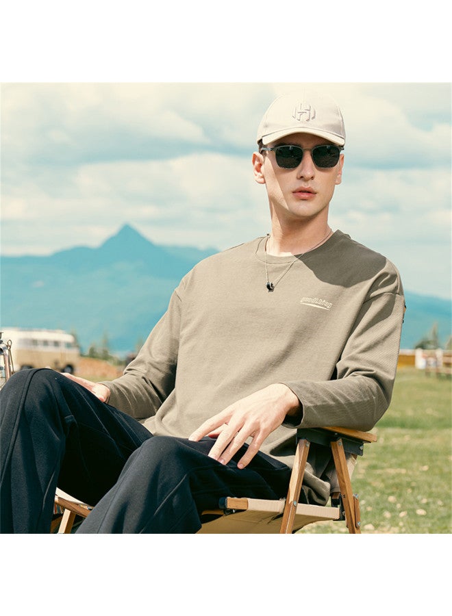 Cotton】letter Graphic Print Long Sleeve T-shirt For Men - Thick Heavyweight Pure Cotton Casual Tee For Autumn - Image 3