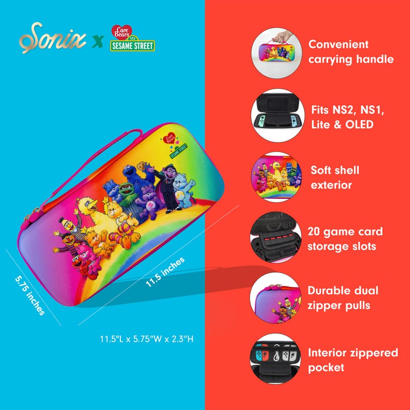 Sonix Carrying Case for Nintendo Switch 2, Switch 1, Lite, OLED, Protective Travel Case with Game Cartridge Storage | Care Bears x Sesame Street - Image 5