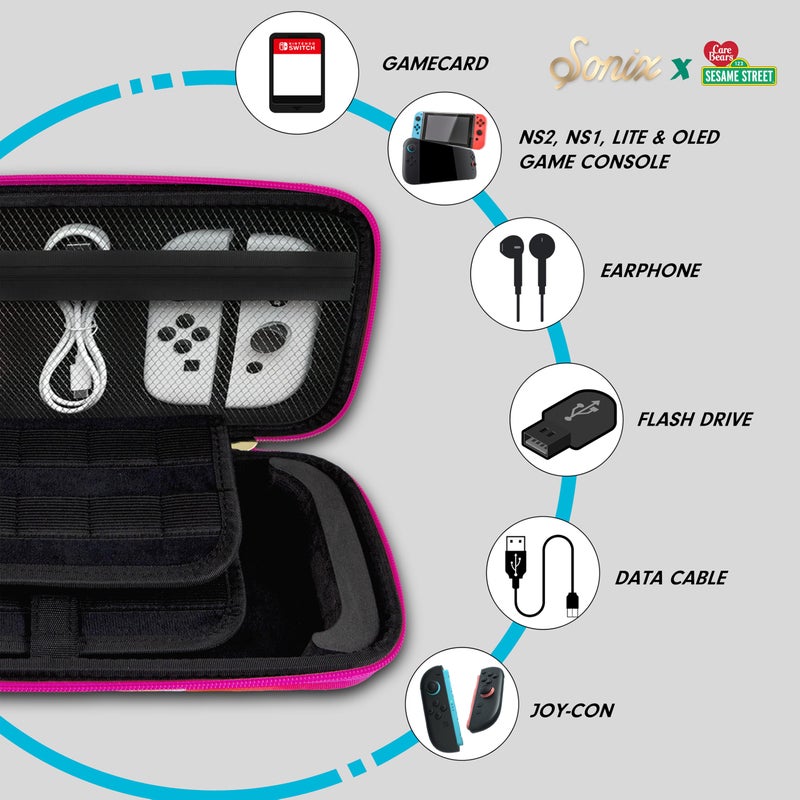 Sonix Carrying Case for Nintendo Switch 2, Switch 1, Lite, OLED, Protective Travel Case with Game Cartridge Storage | Care Bears x Sesame Street - Image 4