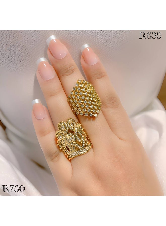 ثري دايموندز خاتم عريض مطلي دهب – ترصيع كامل بفصوص زركون بلمعة قوية - Image 3