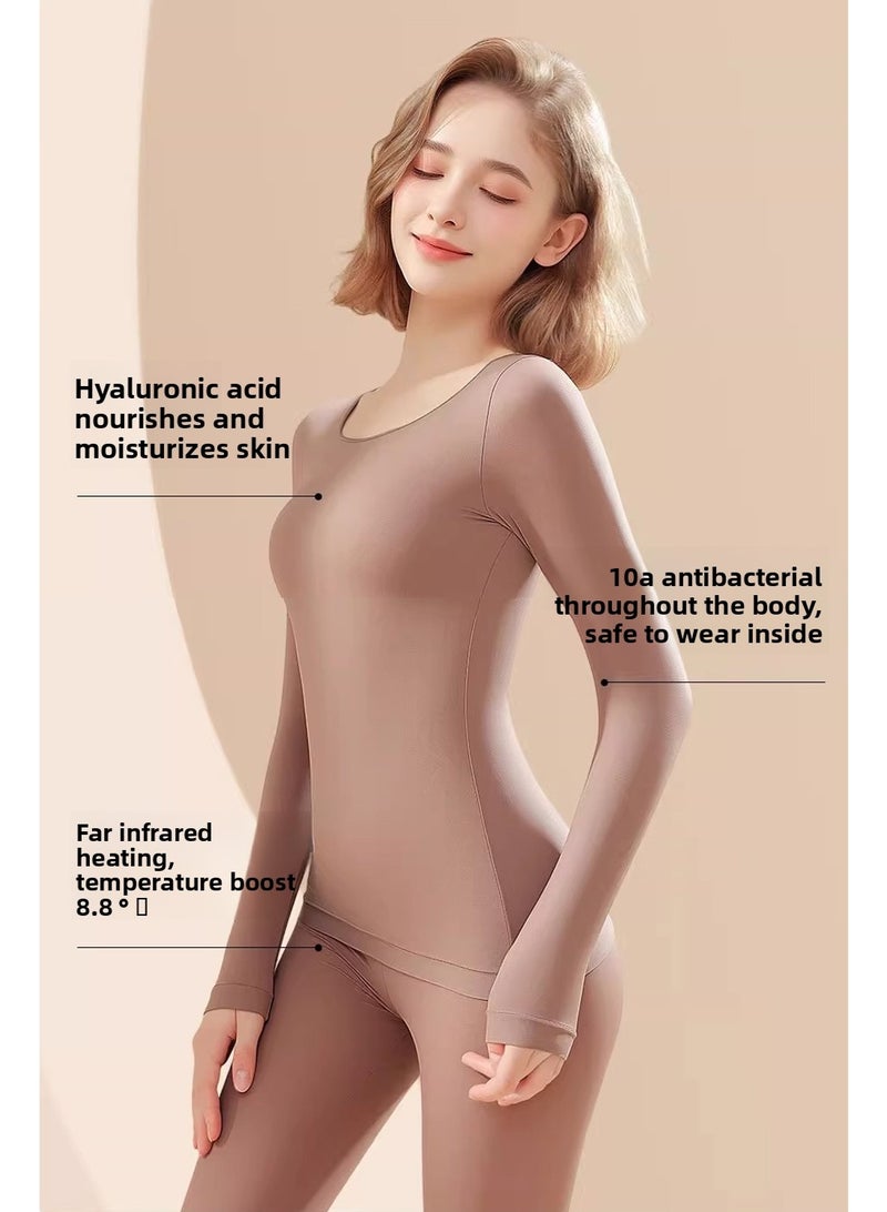 ماك جاباجز Women's brown constant temperature 37 degree ultra-thin long sleeved slim fit warm suit with top and pants legs for warmth - Image 5