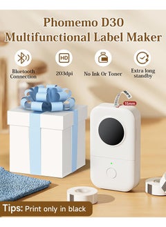 phomemo D30 Label Maker Machine with Tape, Bluetooth Mini Portable Label Printer, 6-15mm Labeler for Office Home Organization, Compatible for Android IOS, USB Rechargeable (White)  - Image 2