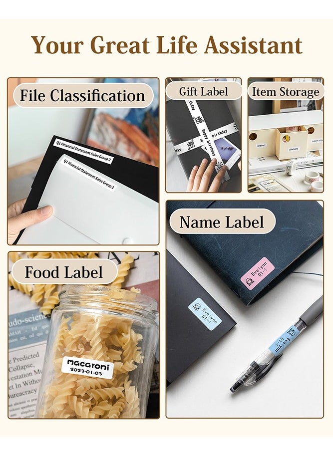 D30 Label Maker Machine with Tape, Bluetooth Mini Portable Label Printer, 6-15mm Labeler for Office Home Organization, Compatible for Android IOS, USB Rechargeable (White)