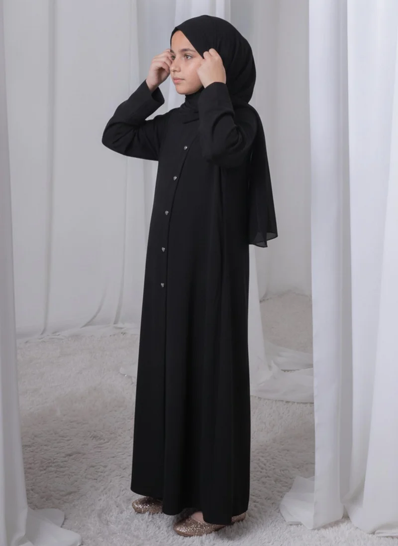 أم سكوير فاشن Black Kids Abaya with Matching Hijab for Girls Korean Nida Fabric Modest Islamic Dress 8 Colors Available