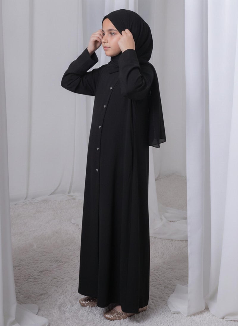 MSquare Fashion Black Kids Abaya with Matching Hijab for Girls Korean Nida Fabric Modest Islamic Dress 8 Colors Available - Image 2