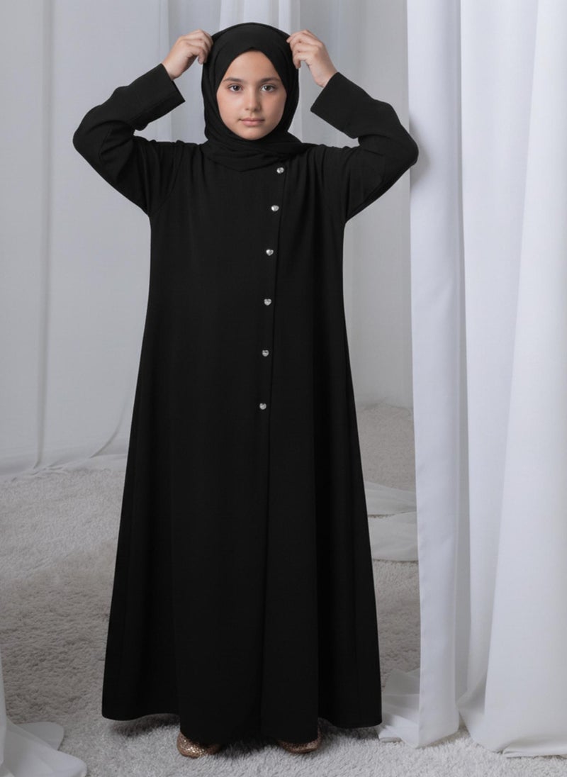 MSquare Fashion Black Kids Abaya with Matching Hijab for Girls Korean Nida Fabric Modest Islamic Dress 8 Colors Available - Image 1