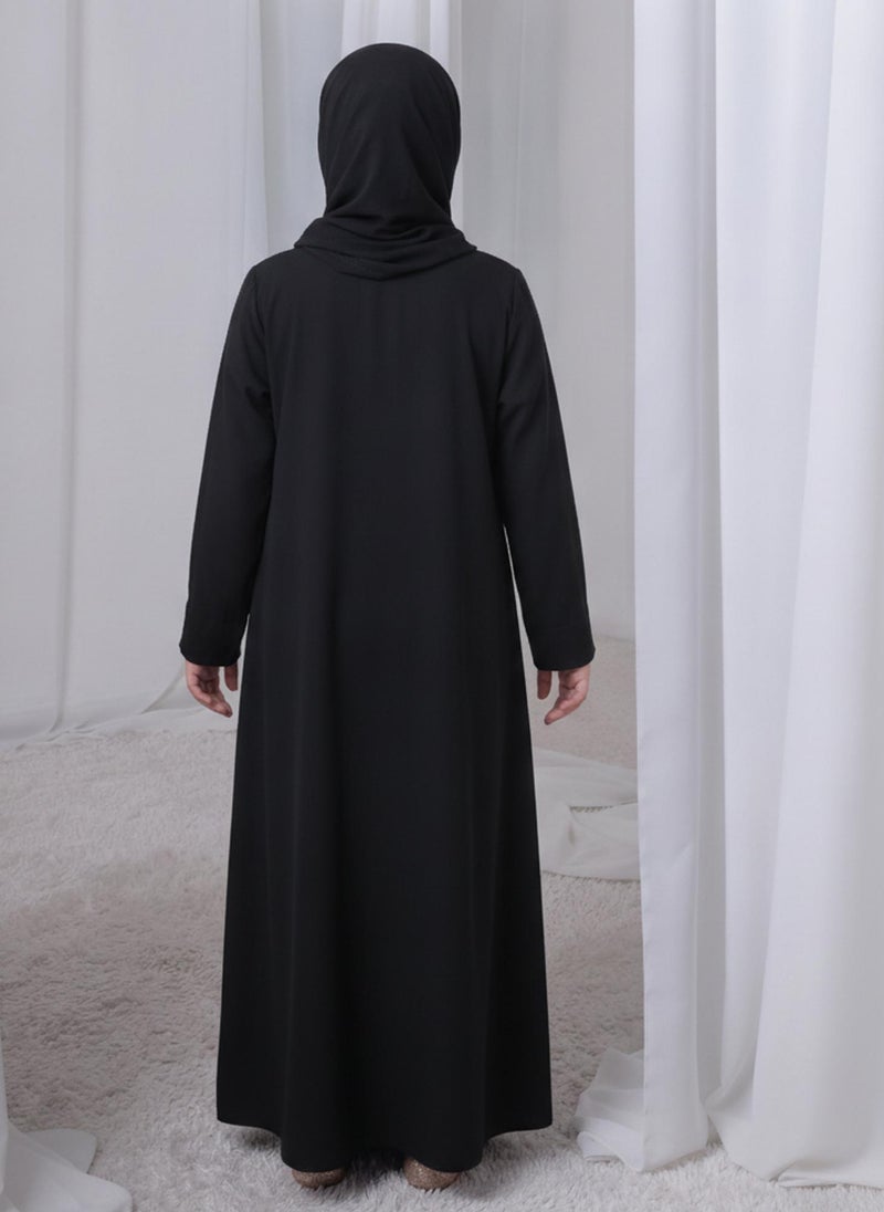 MSquare Fashion Black Kids Abaya with Matching Hijab for Girls Korean Nida Fabric Modest Islamic Dress 8 Colors Available - Image 4