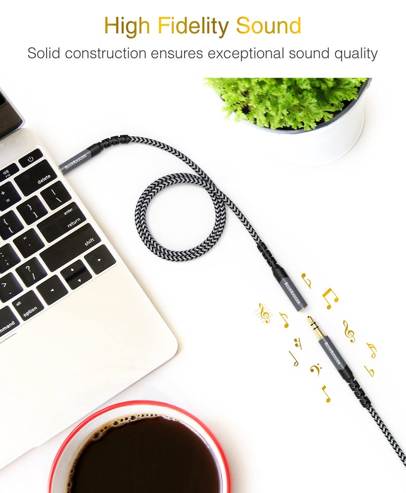 BlueRigger Headphone Extension Cable (6FT, 24K Gold Plated Jack, Hi-Fi Sound, 3.5mm Male to Female Stereo Audio Cable) – Aux Cord for iPod, Laptops, Smartphones, Speakers, Tablets, Home Car Stereo - Image 2