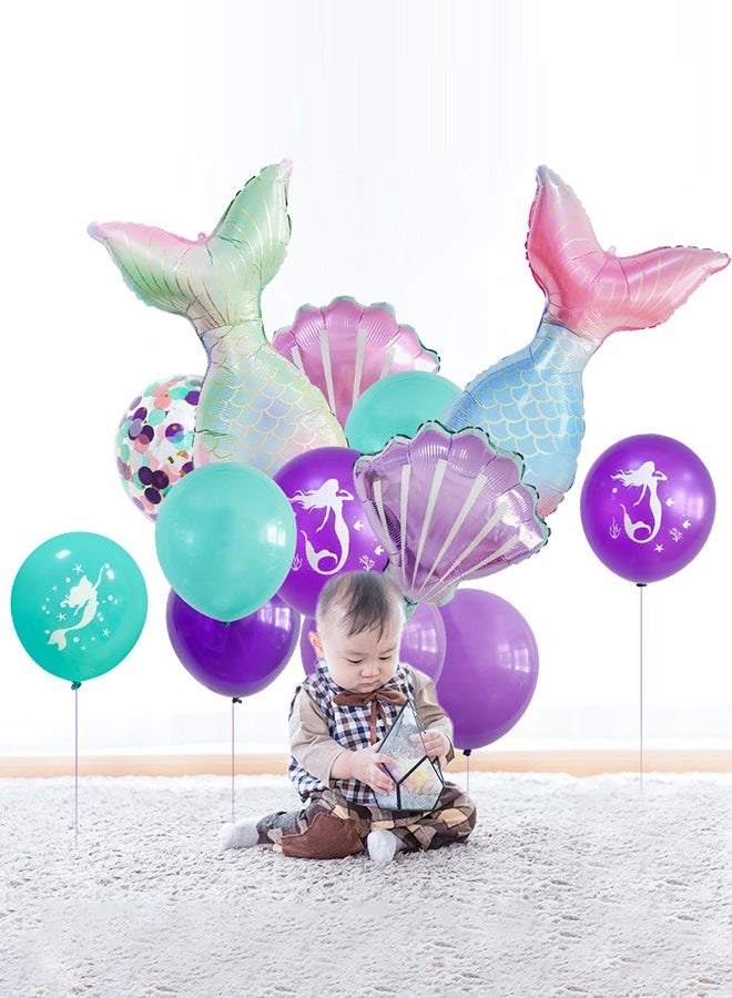 DUNISO بالونات حورية البحر على شكل صدفة البحر من رقائق الفويل بتصميم حورية البحر لتزيين حفلات البحر وحفلات الزفاف وأعياد الميلاد وحفلات التخرج وديكورات خلفية الدش - Image 4