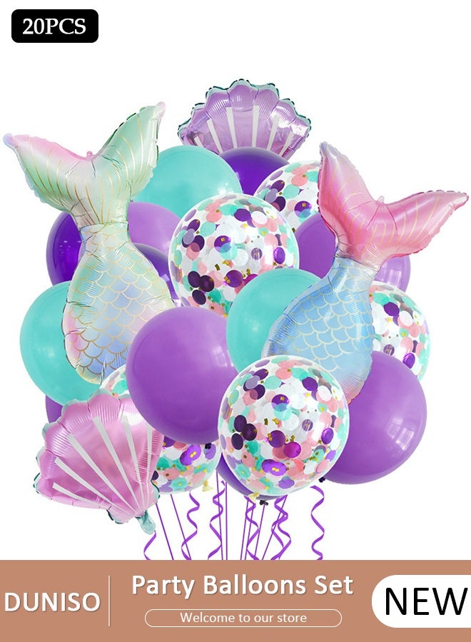 DUNISO بالونات حورية البحر على شكل صدفة البحر من رقائق الفويل بتصميم حورية البحر لتزيين حفلات البحر وحفلات الزفاف وأعياد الميلاد وحفلات التخرج وديكورات خلفية الدش - Image 1