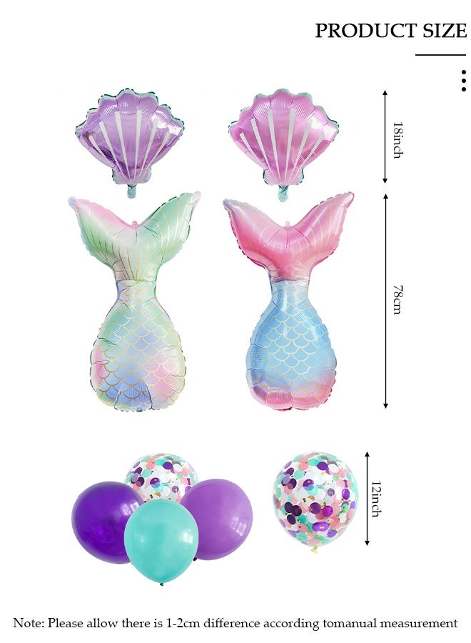 DUNISO بالونات حورية البحر على شكل صدفة البحر من رقائق الفويل بتصميم حورية البحر لتزيين حفلات البحر وحفلات الزفاف وأعياد الميلاد وحفلات التخرج وديكورات خلفية الدش - Image 2