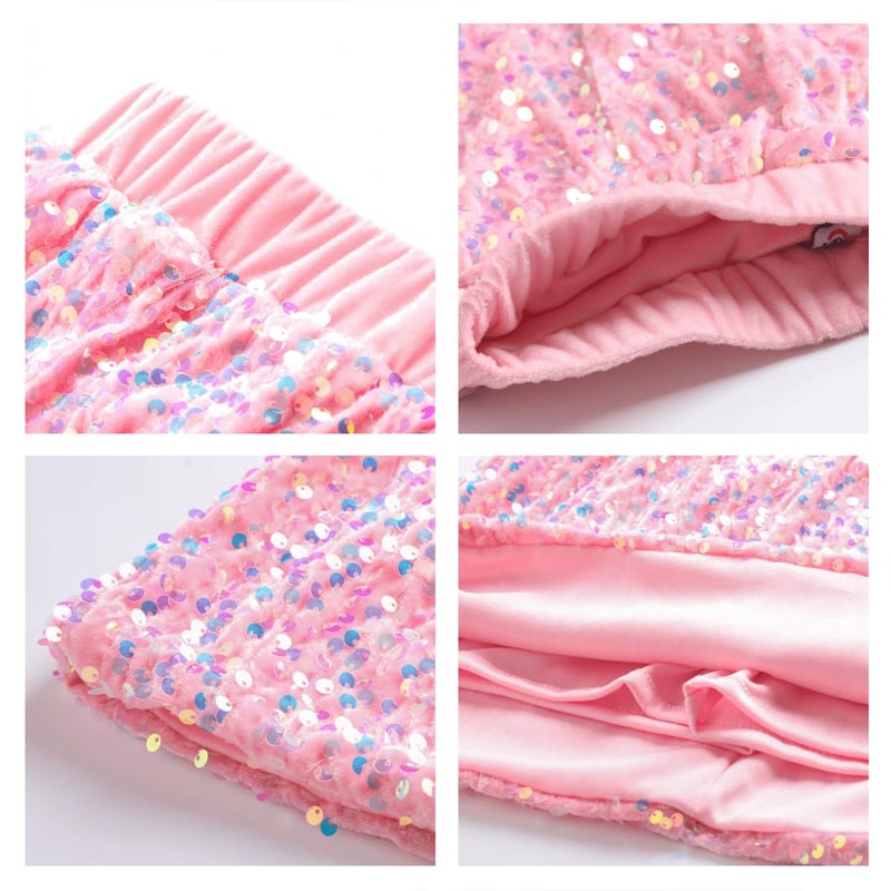 WELAKEN Sparkly Sequin Tight-Fitting Skirt with Short Lining for Girls Toddler & Kids II Little Girl's Elastic Waistband Mini Pencil Skirts,6-7Y - Image 5