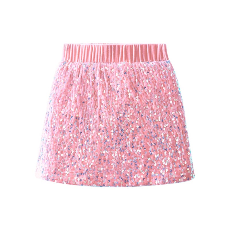 WELAKEN Sparkly Sequin Tight-Fitting Skirt with Short Lining for Girls Toddler & Kids II Little Girl's Elastic Waistband Mini Pencil Skirts,6-7Y - Image 1