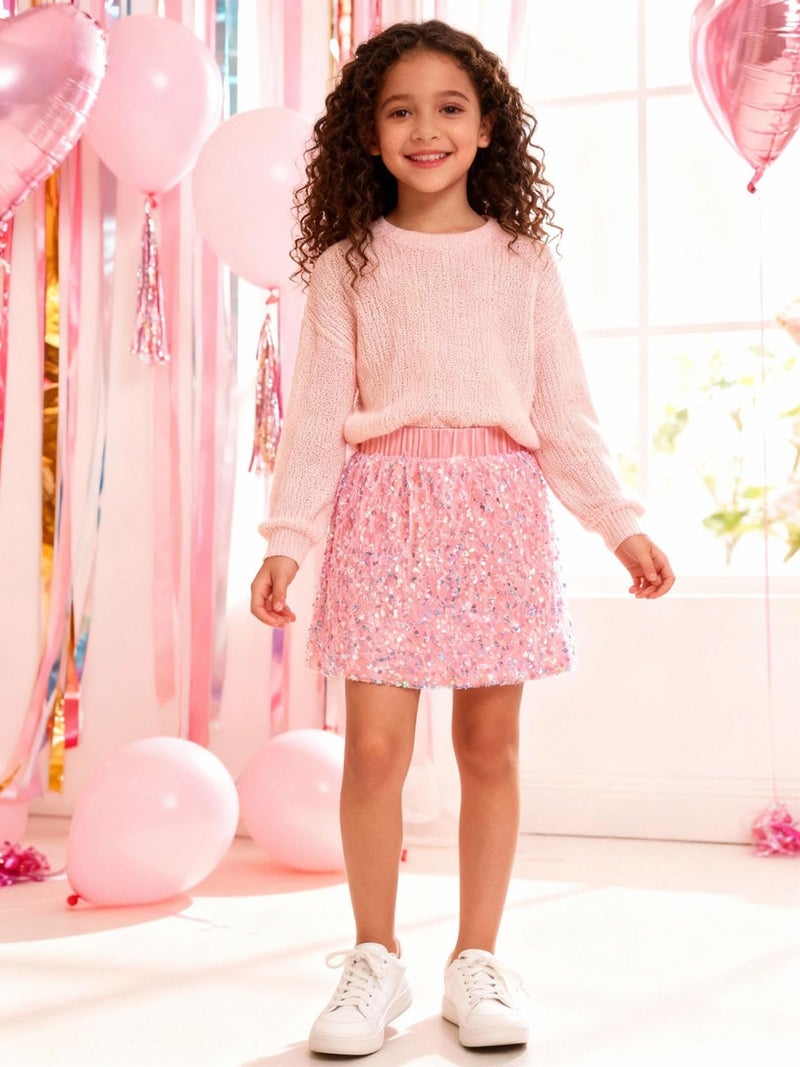 WELAKEN Sparkly Sequin Tight-Fitting Skirt with Short Lining for Girls Toddler & Kids II Little Girl's Elastic Waistband Mini Pencil Skirts,6-7Y - Image 3
