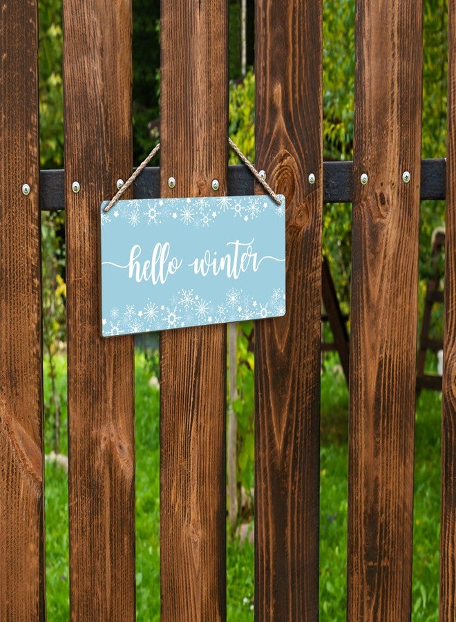 FUGWN Blue Hello Winter Snowflakes Hanging Wooden Signs 12x6, Hello Winter Sign, Winter Door Sign, Winter Wall Decor, Winter Door Hanger, Blue Winter Christmas Xmas Hanging Sign for Home Door Decor - Image 5