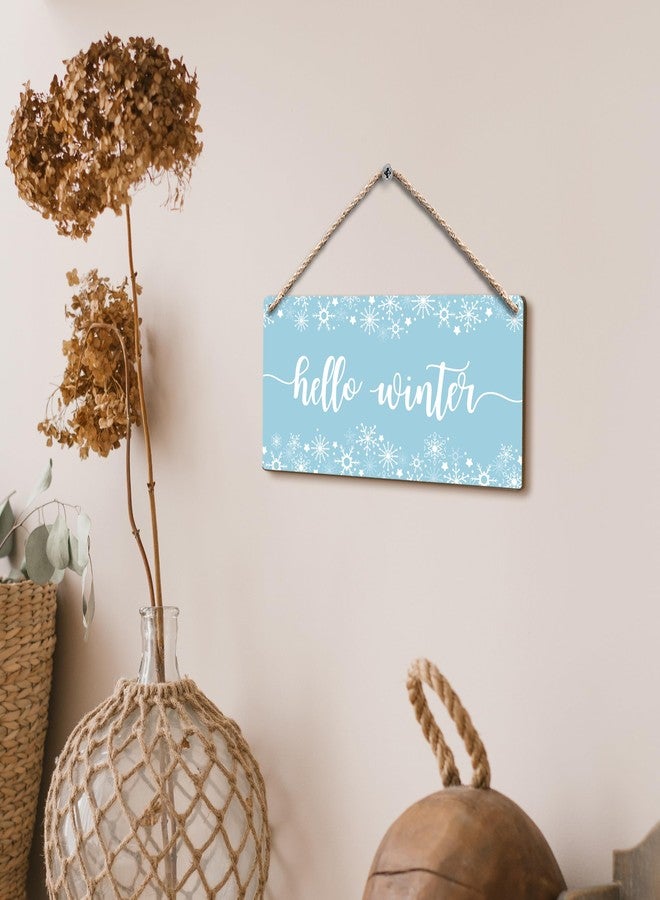 FUGWN Blue Hello Winter Snowflakes Hanging Wooden Signs 12x6, Hello Winter Sign, Winter Door Sign, Winter Wall Decor, Winter Door Hanger, Blue Winter Christmas Xmas Hanging Sign for Home Door Decor - Image 4