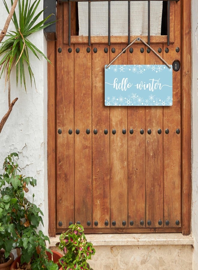 FUGWN Blue Hello Winter Snowflakes Hanging Wooden Signs 12x6, Hello Winter Sign, Winter Door Sign, Winter Wall Decor, Winter Door Hanger, Blue Winter Christmas Xmas Hanging Sign for Home Door Decor - Image 3