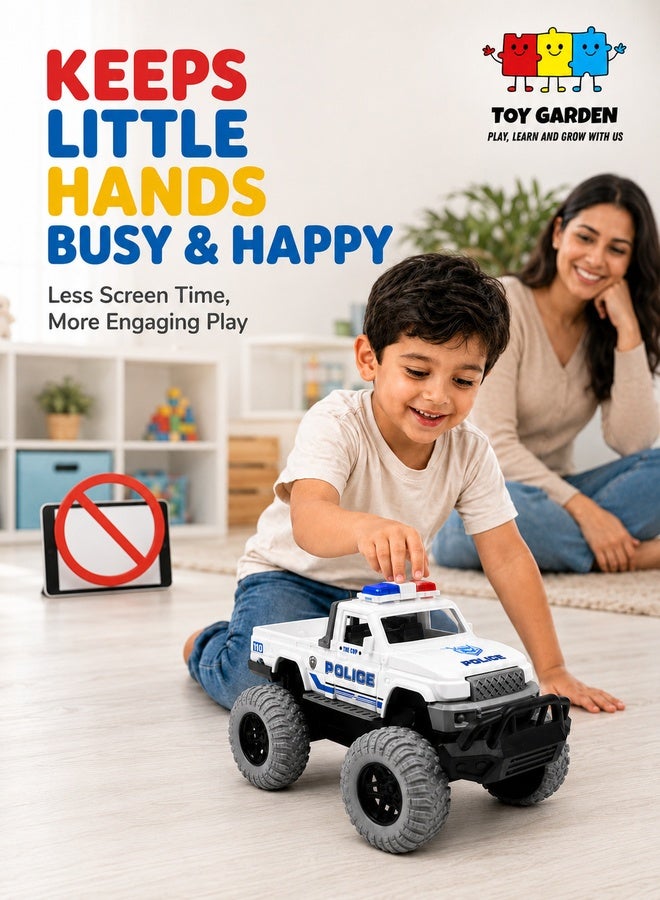 TOY GARDEN Big Wheel Police Car Toy for Kids, White Oversized Off Road Action Vehicle with Lights and Large Tires, Police Car Toy for Boys and Girls, Durable Pretend Play Vehicle for Indoor and Outdoor Adventures, Fun Kids Toy - Image 2