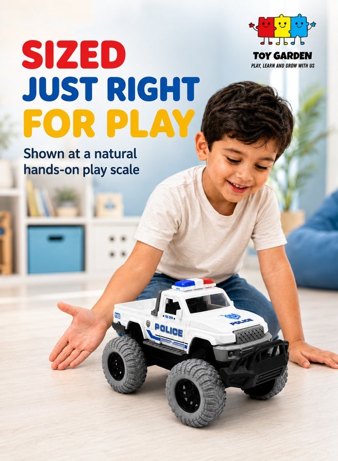 TOY GARDEN Big Wheel Police Car Toy for Kids, White Oversized Off Road Action Vehicle with Lights and Large Tires, Police Car Toy for Boys and Girls, Durable Pretend Play Vehicle for Indoor and Outdoor Adventures, Fun Kids Toy - Image 4