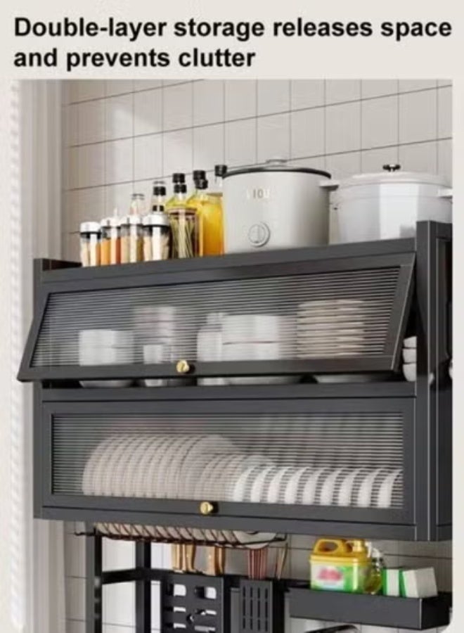 Raffine Multi-Tier Over-the-Sink Kitchen Storage Rack with Enclosed Dust-Proof Cabinet Doors, Integrated Dish Drainer, Utensil Holders, Cutting Board Stand, and Top Shelving for Bottles and Cookware Organization 95 x 28 x 94 cm. - Image 3