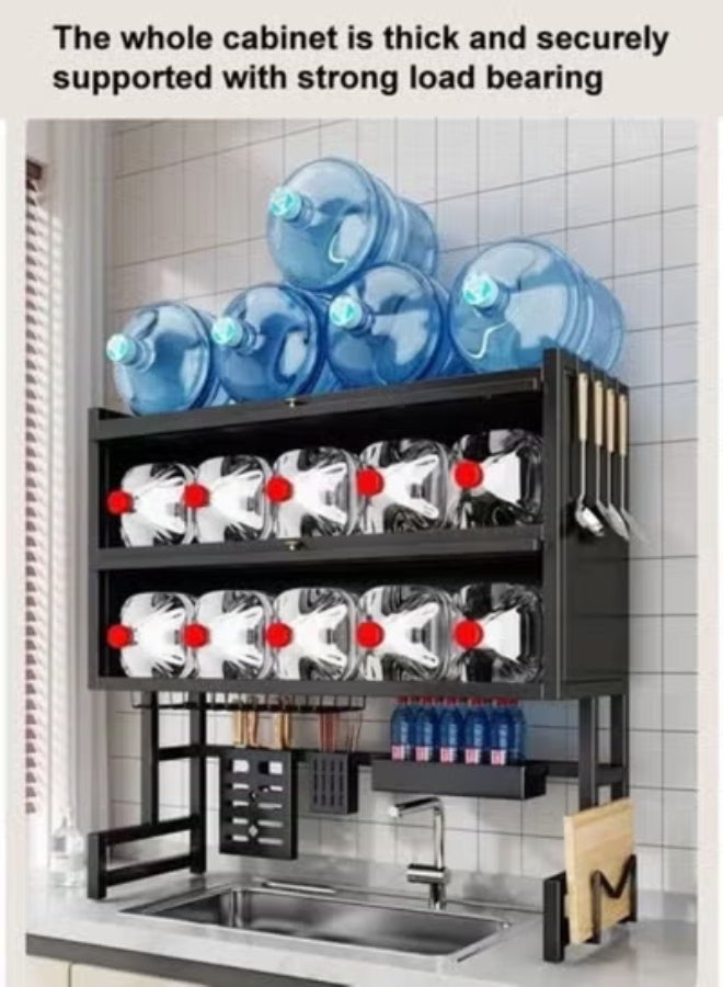 Raffine Multi-Tier Over-the-Sink Kitchen Storage Rack with Enclosed Dust-Proof Cabinet Doors, Integrated Dish Drainer, Utensil Holders, Cutting Board Stand, and Top Shelving for Bottles and Cookware Organization 95 x 28 x 94 cm. - Image 4
