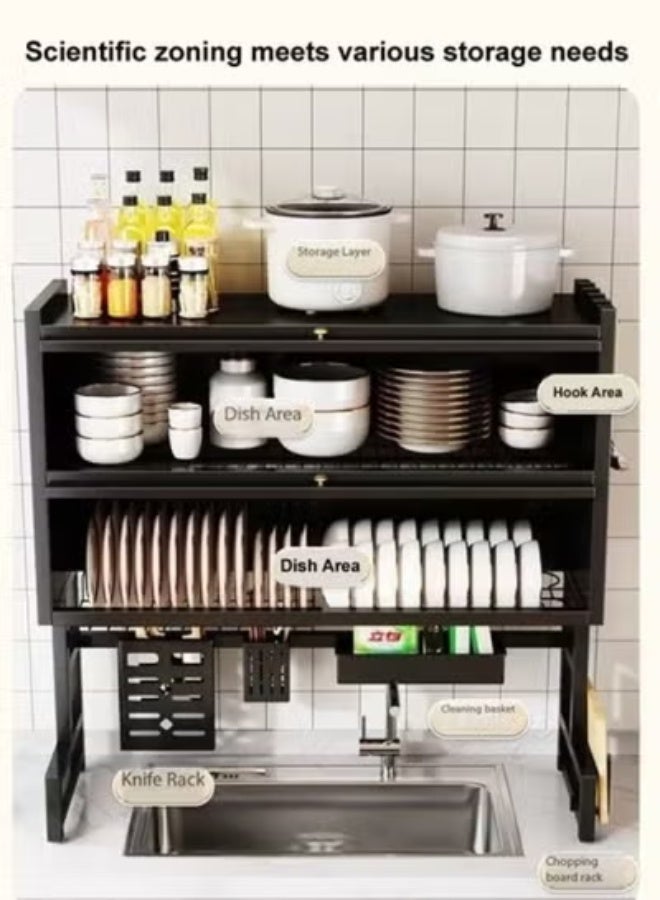 Raffine Multi-Tier Over-the-Sink Kitchen Storage Rack with Enclosed Dust-Proof Cabinet Doors, Integrated Dish Drainer, Utensil Holders, Cutting Board Stand, and Top Shelving for Bottles and Cookware Organization 95 x 28 x 94 cm. - Image 5