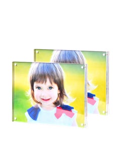 Narayan LNT NARAYAN LNT 2bags Pack Acrylic Picture Frame 5x7 Clear Double Sided Magnetic Desktop Display Thickness 20mm Picture Frameless Desktop Photo Display Stand Best Gift for Family  - Image 1