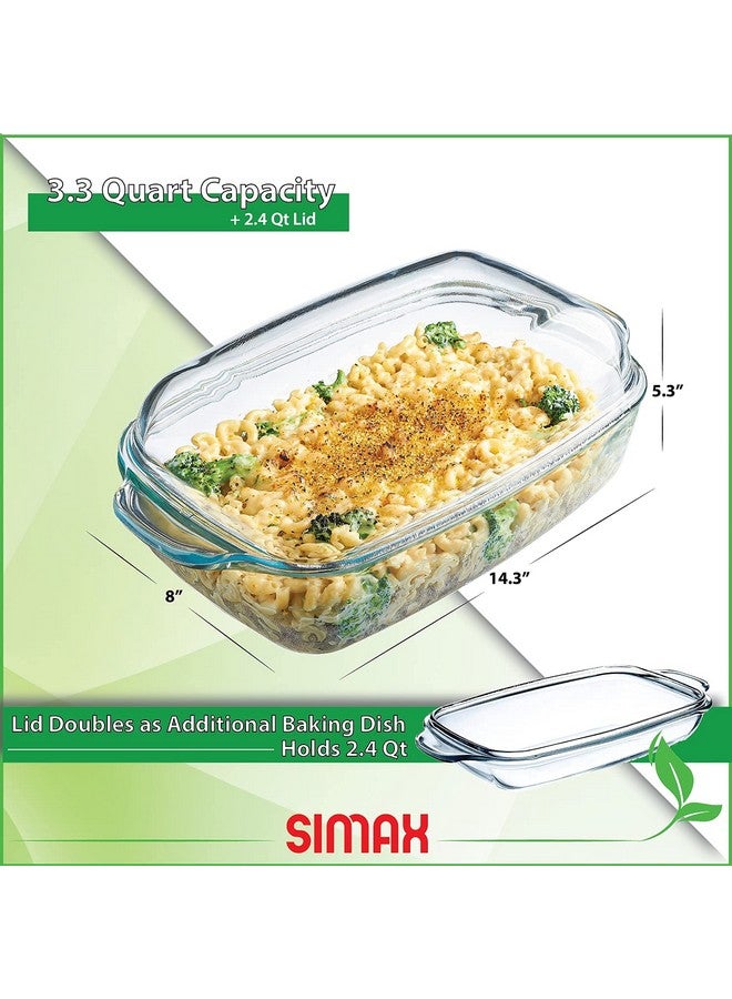 Simax Glass Casserole Baking Dish: Clear Glass Round Casserole Dish with Lid and Handles,Covered Bowl for Cooking, Baking, Serving, Dishwasher, and Oven Safe Cookware - 3 Quart Dish + 2.2 Quart Lid - Image 2