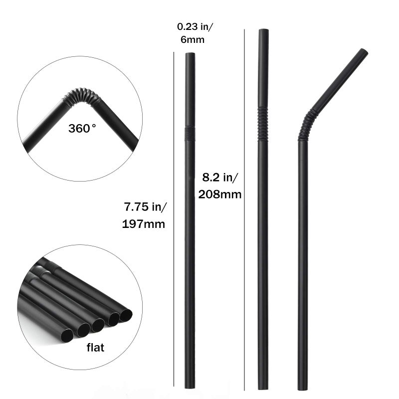 ALINK 100-Pack Black Flexible Drinking Straws  Plastic Disposable Bendy Straws - 7.75"" x 0.23"" - Image 2