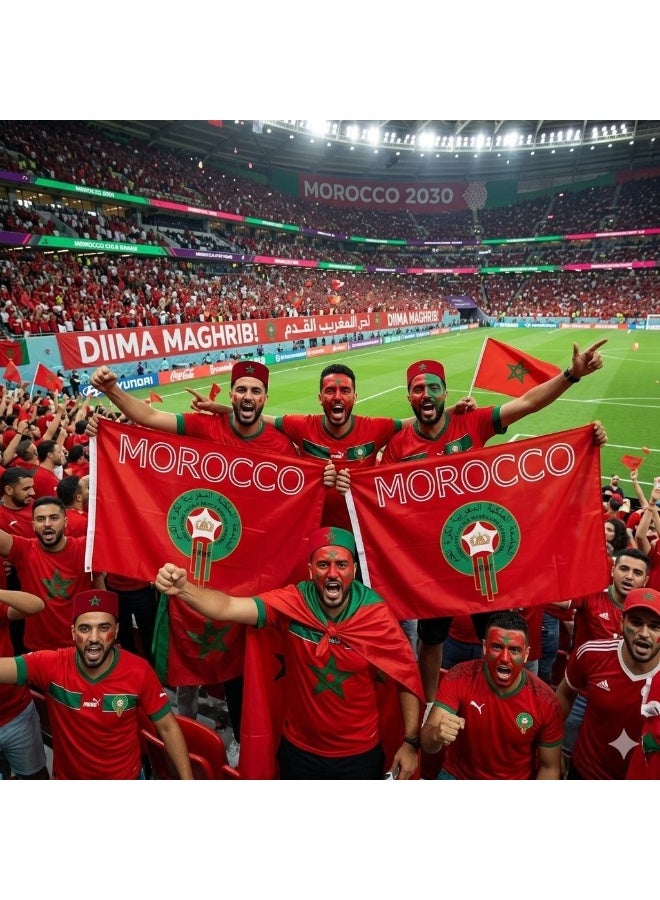 علم المغرب 100×150 سم - إصدار كأس العالم 2026 - راية شعار حمراء وخضراء فاخرة - علم مشجعي أسود الأطلس - ألوان زاهية، قماش متين، زينة مثالية لعشاق المباريات - Image 2
