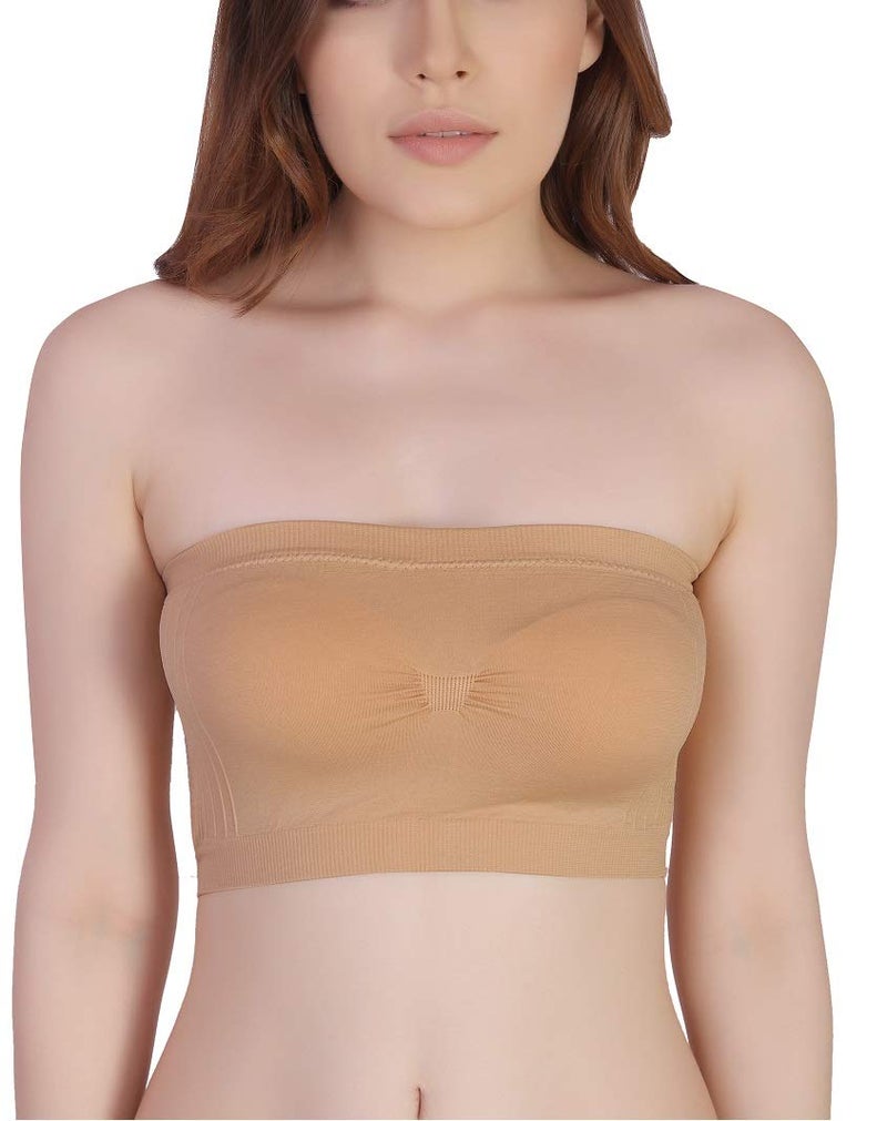 PLUMBURY Women's Synthetic Lightly padded with Removable Pad Wire Free Bandeau Bra (PL-PADDEDTUBE-2295011-BG_Beige _Free Size) - Image 1