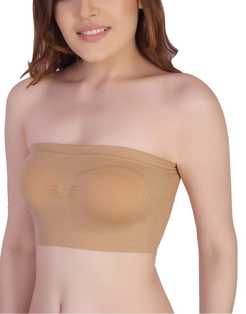 PLUMBURY Women's Synthetic Lightly padded with Removable Pad Wire Free Bandeau Bra (PL-PADDEDTUBE-2295011-BG_Beige _Free Size) - Image 5