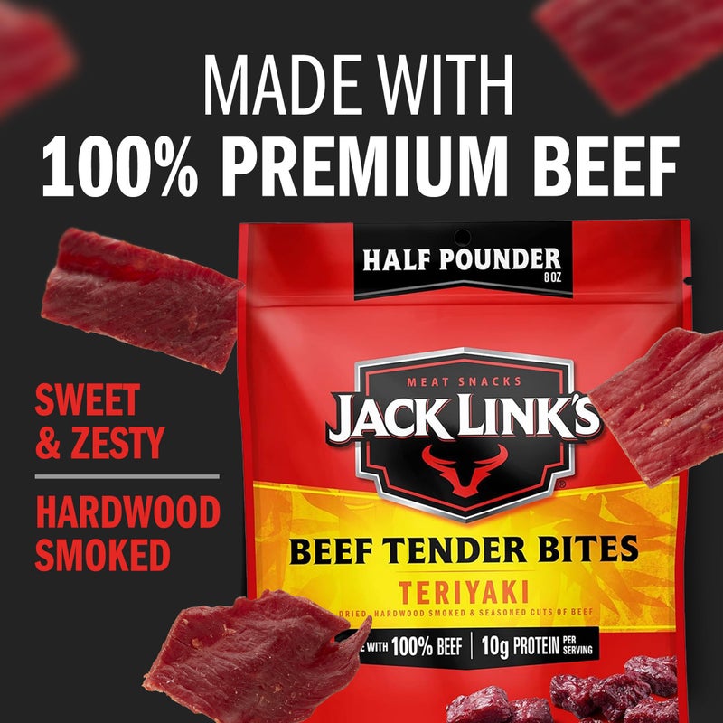 Jack Link's Beef Tender Bites, Teriyaki, Half Pounder Bag - Flavorful Meat Protein Snacks for Lunches, 10g of Protein and 70 Calories per Serving, Made with 100% Beef - Image 3