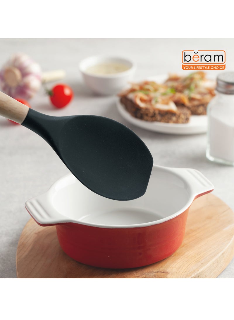بيرام ملعقة سلطة من السيليكون من بيرام، أداة طبخ بمقابض خشبية، مقاومة للحرارة، خالية من مادة BPA، غير لاصقة، أدوات مطبخ للطهي والخبز والخلط والتحريك والتقديم والقلي والشواء - لون أسود (ملعقة سلطة واحدة) - Image 5