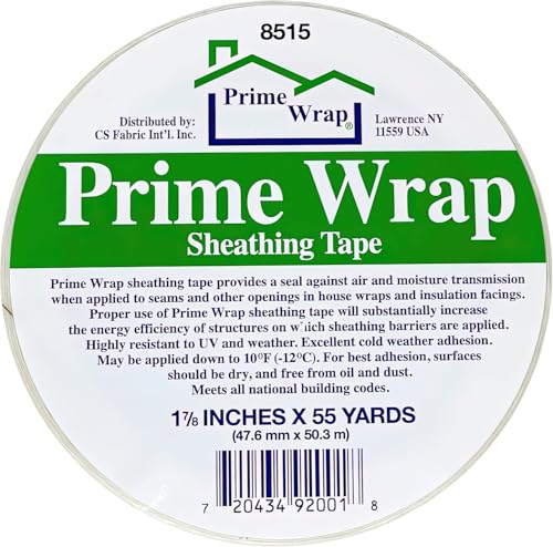 CS Fabric Prime Wrap PRTAPE 17855 Sheathing Tape, 1-7/8-Inch x 55-Yard, White for Home Construction, Protection, Building, Sealing - Image 5