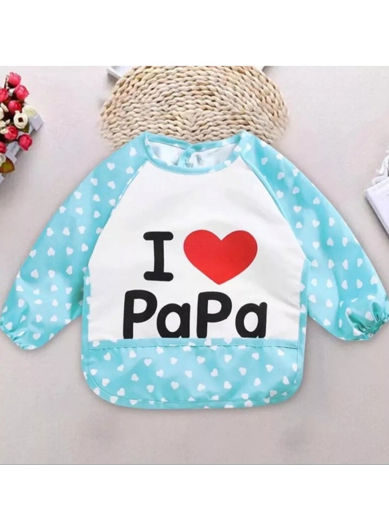 Waterproof Full-Sleeved Baby Bib I Love Papa Design - Image 3