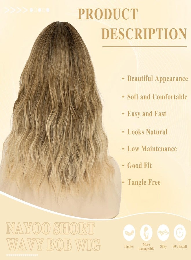NAYOO Ombre Blonde Wig with Bangs, 14 Inch Bob Wig with Bangs for Women, Shoulder Length Short Wig, Glueless Short Wig - Image 2