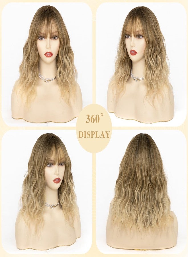 NAYOO Ombre Blonde Wig with Bangs, 14 Inch Bob Wig with Bangs for Women, Shoulder Length Short Wig, Glueless Short Wig - Image 5